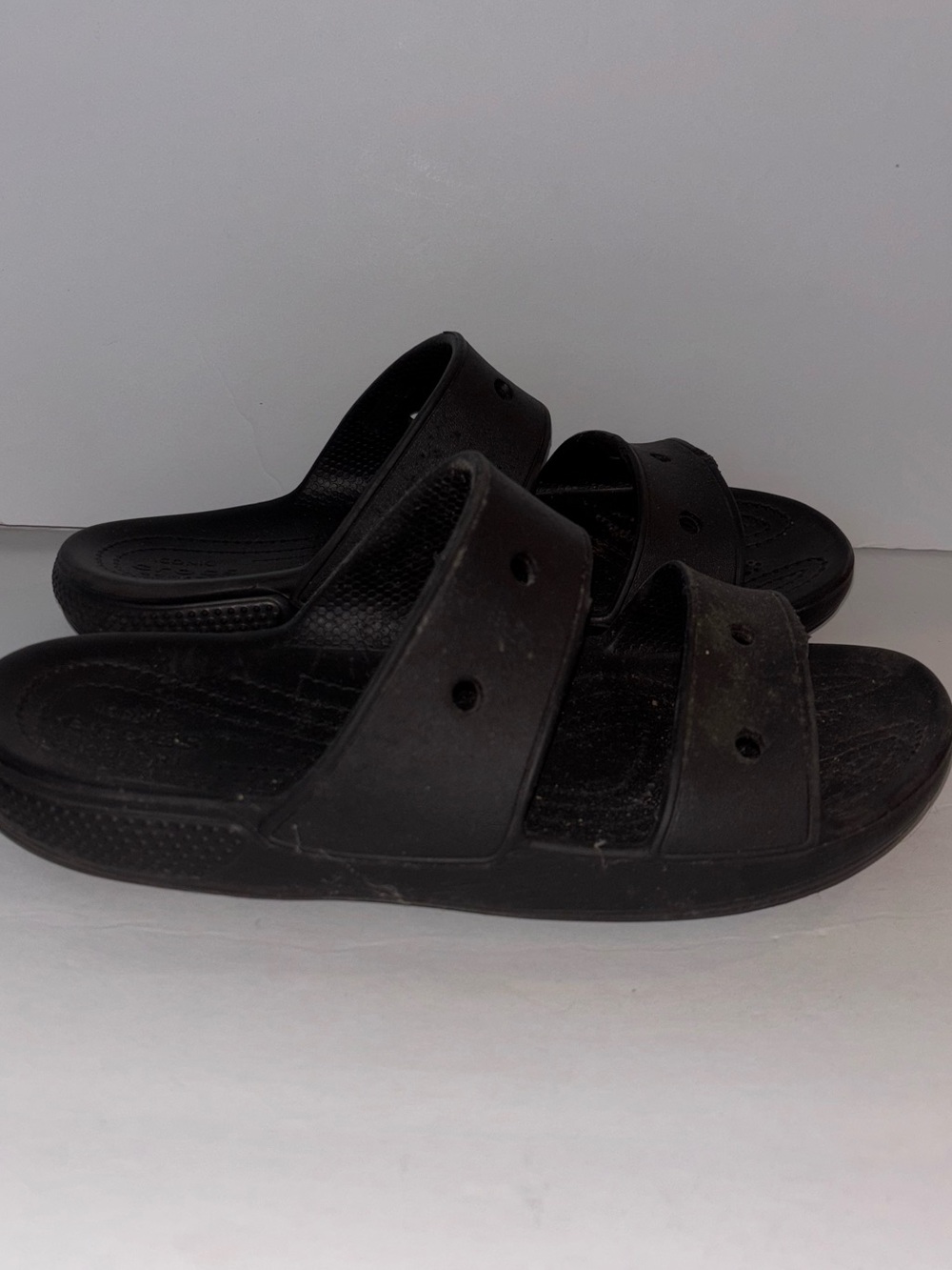 Crocs Classic Two Strap Sandals Men 7 Women 9 Slip On Slide Shoes Black